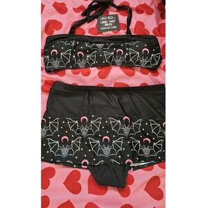 Too Fast clothing TWO HEADED BAT RETRO SKIRTED BIKINI XL NWT
